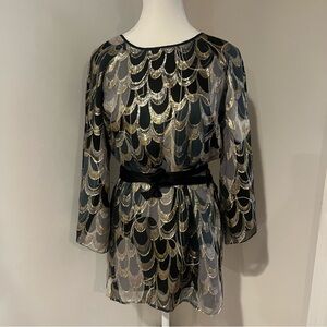 Miguelina Black and Gold Sheer Tunic Dress or Top